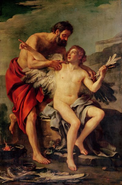 Daedalus bevestigt de vleugels van Icarus, ca. 1754 door Joseph Marie, the Elder Vien